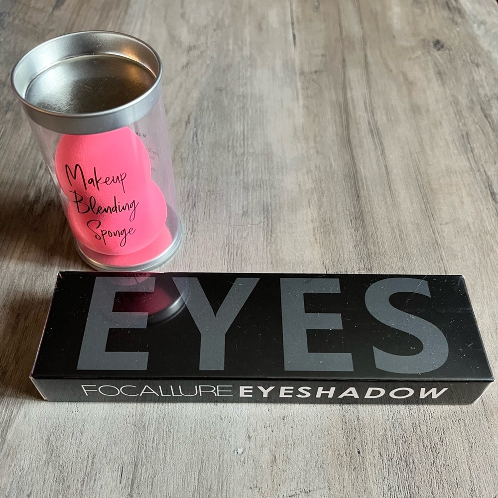 Set of Brand New Focallure Eyeshadow Palette and Beauty Blender. New in Package.
